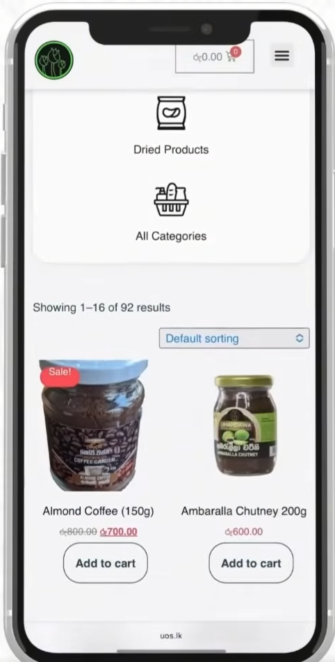 Previous WooCommerce store — mobile view
